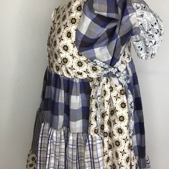 Patchwork upcycled, babydoll, ruffled sleeve, boho mini dress size inclu… - Picture 5 of 8